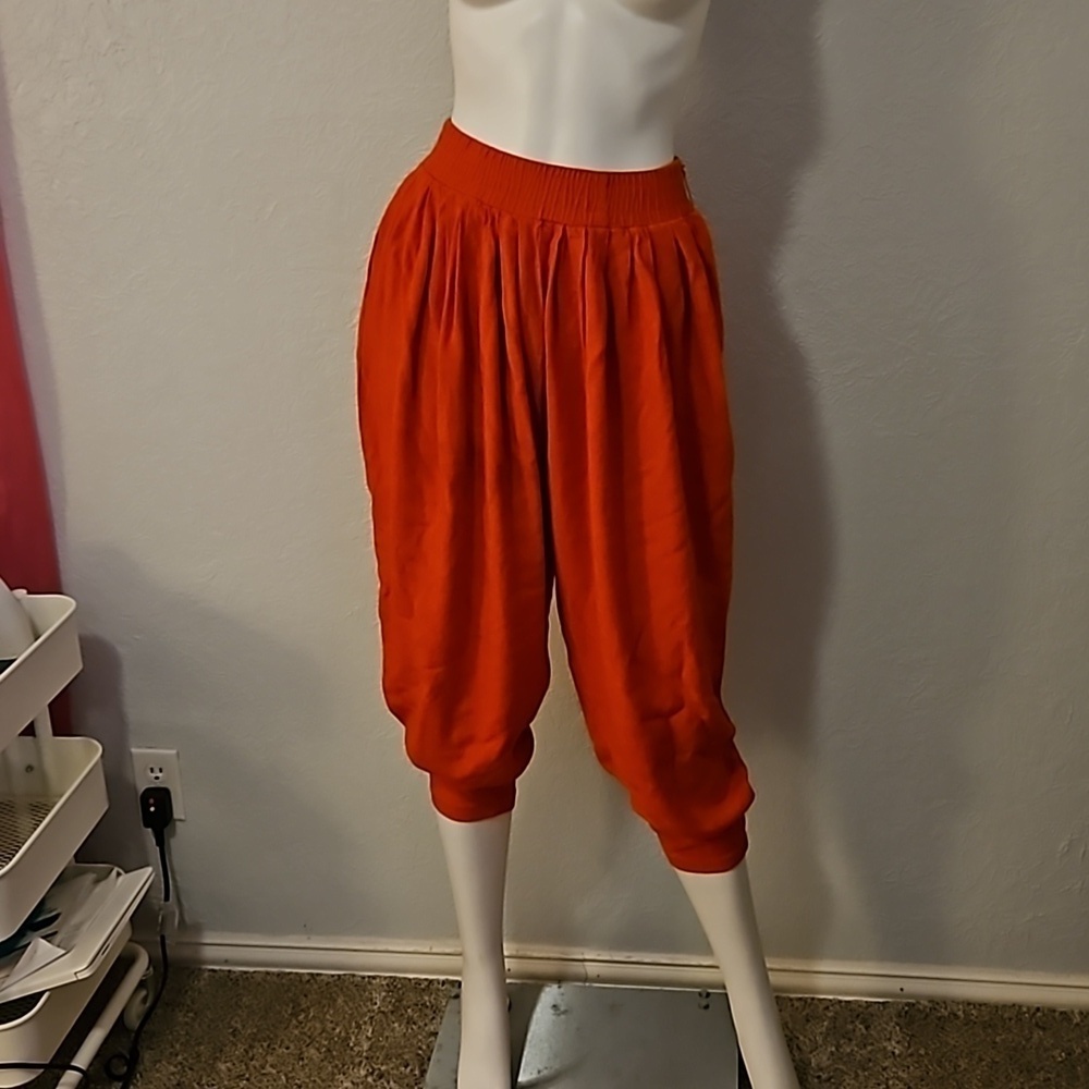 VTG CACHE 1980s Linen Harem Style Cropped High Waist Festival Pants - Picture 3 of 8